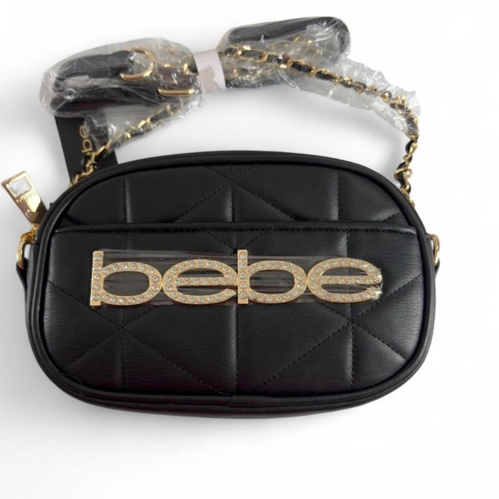 Bebe Zaza Camera Crossbody Bag in black.
